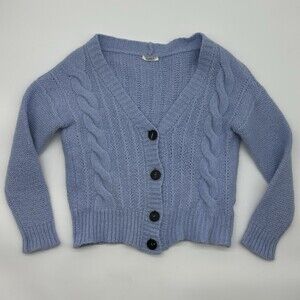 Peserico Size 44 / US Large Blue Alpaca Wool Blend Cable Knit Cardigan Sweater